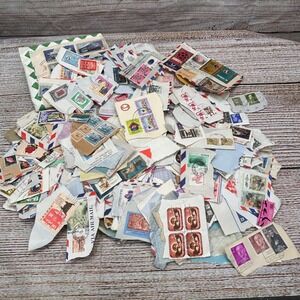 Vintage Worldwide Cancelled Postage Stamp Lot On Paper Bulk Philately Ephemera